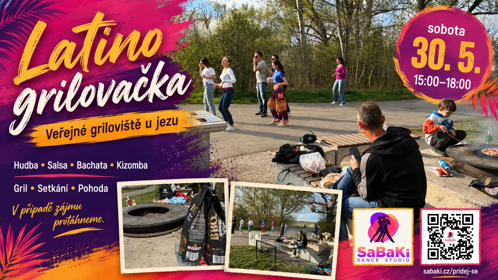 Latino grilovačka u jezu: neformální setkání u grilu, hudby a tance